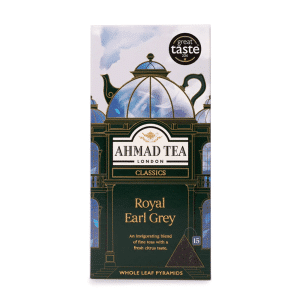 Ahmad Tea Royal Earl Grey – Whole Leaf Pyramid Tea (15 Teabags)