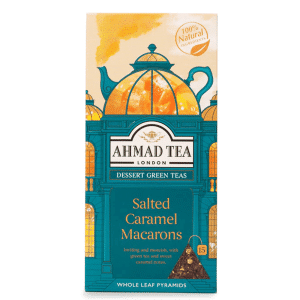 Ahmad Tea Dessert Green Teas – Salted Caramel Macarons (Whole Leaf Pyramids)