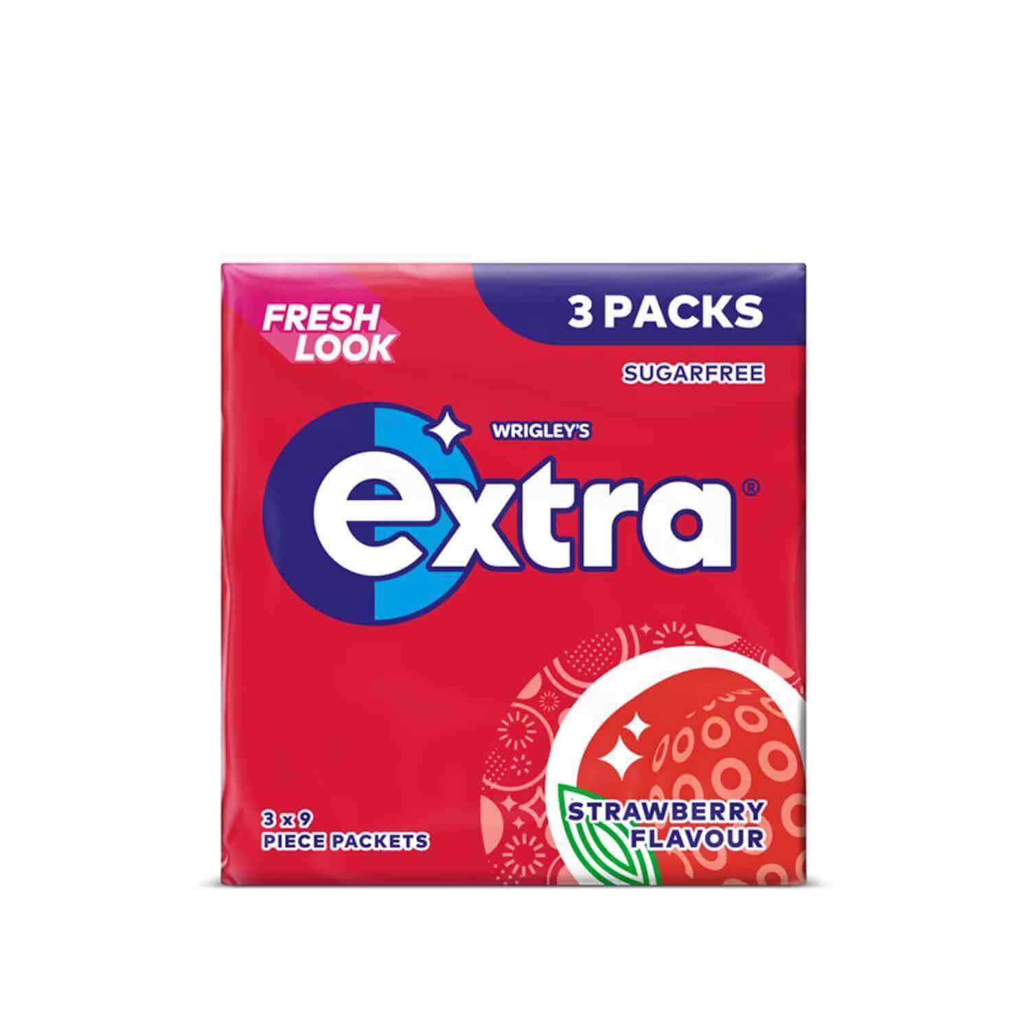 Extra Strawberry Flavour Chewing Gum Sugarfree Multipack 3 x 9 Pieces