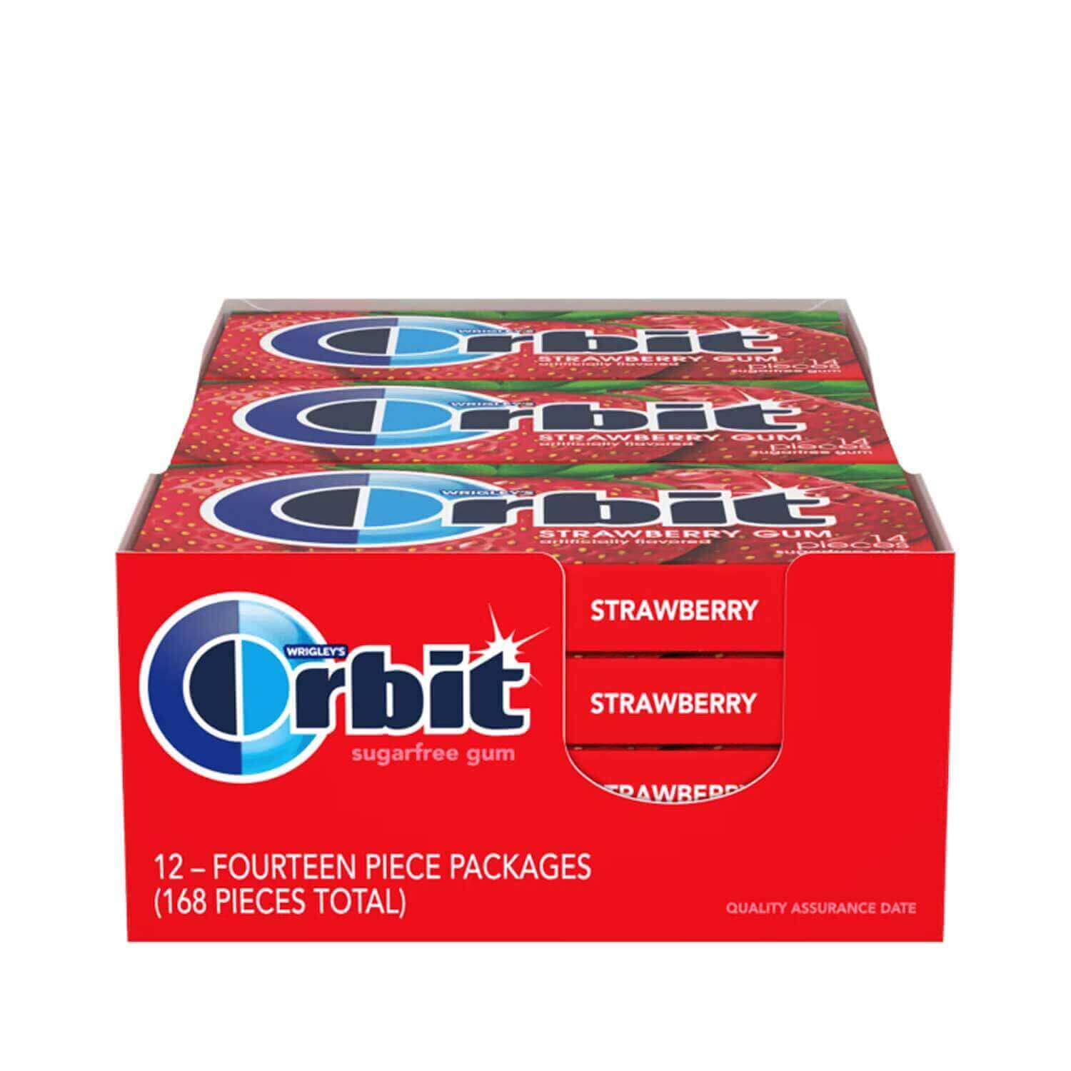 ORBIT Strawberry Sugarfree Chewing Gum 14 Piece Pack Pack of 12